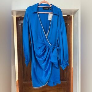 New York & Company Vibrant Blue Wrap Mini Dress